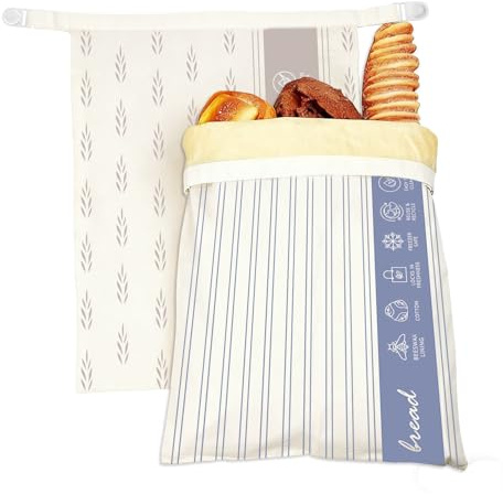 2 Pack Reusable Beeswax Bread Bags for Sourdough & Homemade Bread, Cotton Waxed Bags Keeps Fresh Longer XL Food Storage Bags with Beeswax Lining, Freezer Safe, Baking Supplies for Sourdough