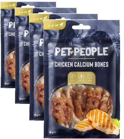Pet People Chicken Calcium Bones 80g, Natural, Grain Free, High Protein, Dental Care, Dog Snacks - 8pc, 80g (1 Bag) (Pack of 4)