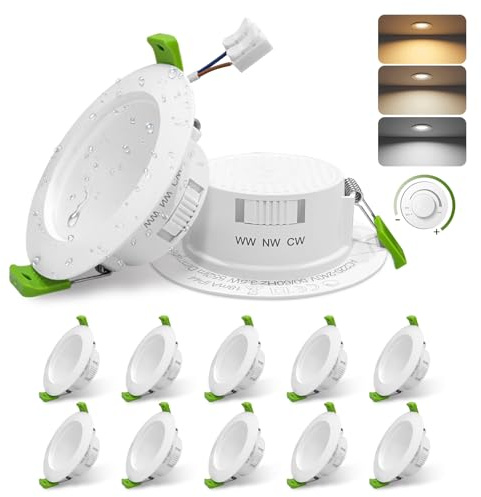 GY LED Downlights Ultra Slim 3.5W 552LM 230V, IP44 3CCT Recessed Ceiling Lights Dimmable, Warm White 3000K/Neutral White 4000K/Cool White 6500K Adjustable, TÜV Rheinland Certified, 12 PCS