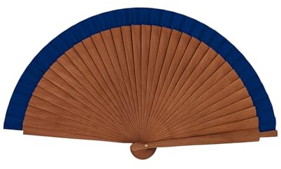 Sauga Abanico español liso estrecho en madera de peral y tela de color azul marino - Hecho a mano en España - Artesanal para Eventos, Bodas o Pintar