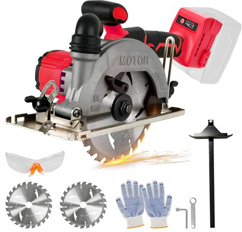 Scie circulaire sans fil de 15,2 cm compatible avec Milwaukee M18, scies circulaires sans balais de 6200 tr/min avec 2 lames de 150 mm, profondeur de coupe 50 mm, biseau de 0 à 45° pour coupe du bois