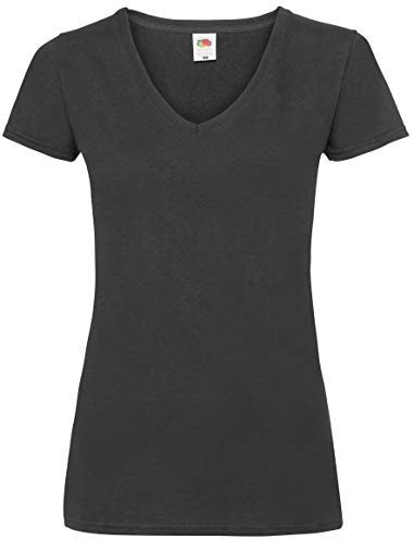 Fruit of the Loom Women's V-Neck Valueweight T-Shirt, Black, 12 (Manufacturer Size:Medium)