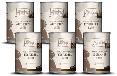 MjAMjAM - premium våtfoder för katter - ren köttnjutning - läcker rent lamm, 6 st (6 x 400 g), spannmålsfri med extra kött