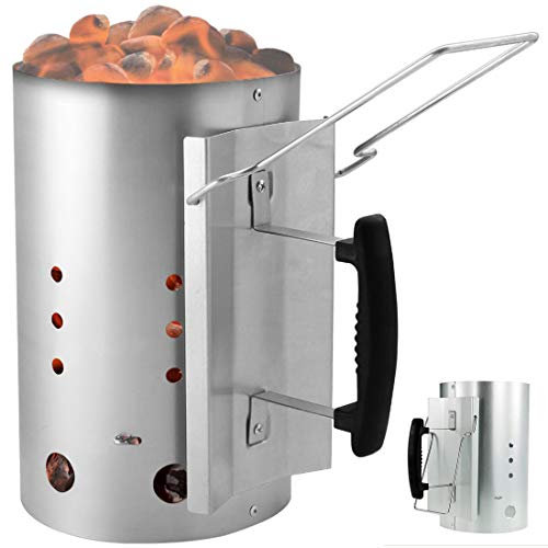 Maytop Chimenea de Barbacoa Encendedor de Barbacoa para Carbón o Briquetas Arrancador con Asa de Seguridad, Camping y Barbacoas