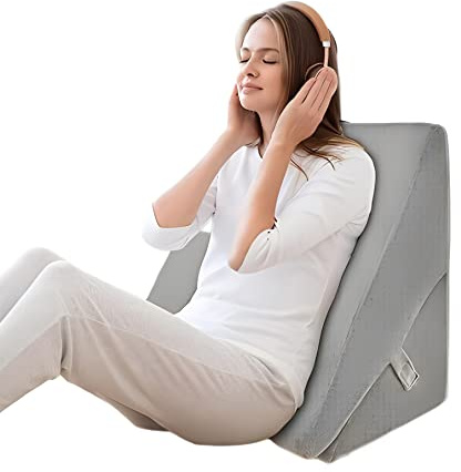 COSTWAY kilkudde, läskudde, ryggkudde, benkudde, minnesskumöverdrag tvättbart, refluxkudde för vuxna, sängsittkudde, ergonomisk venkudde, relaxkudde för säng & soffa, 58 x 36 x 50,5 cm (grå)