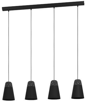 EGLO Pendelleuchte Canterras, 4 flammige Hängelampe, Hängeleuchte aus Terrazzo in Grau Weiß, Metall in Schwarz, Esstischlampe, Wohnzimmerlampe hängend, E27