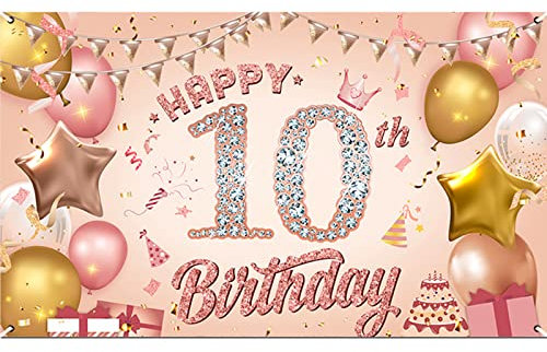 10. Geburtstag Dekorationen Hintergrund, Extra Lange Banner Hintergrund mit Luftballons, Happy Birthday Banner, Verwendet für Hintergrundwand, Geburtstagsfeierdekorationen, 180x110CM