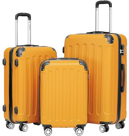 BEIBYE Hartschalen-Koffer Trolley Rollkoffer Reisekoffer Sicherheit Zahlenschloß Zwillingsrolle ABS Material Handgepäck 4 Rollen (M-L-XL-Set) (Orangen, Set)