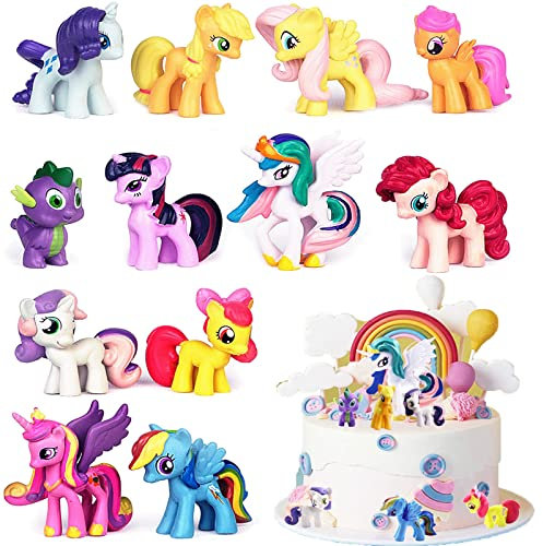 12 Stück Torten Dekoration Für Einhorn, Dekoration Cartoons Kuchen Topper, Mini Figuren Set Tortendeko, für Kinder Mädchen Happy Birthday Party Dekoration