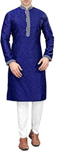 Sonisha SK112 Men's Blue Kurta Pajama Set Wedding Kurta Pyjama Indian Party Suit (38)