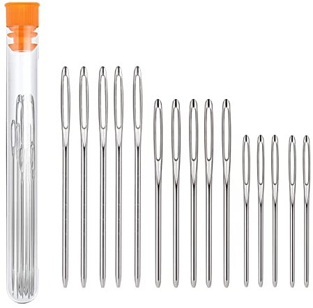 zoerbufan 15 Stück Stopfnadeln, Nadeln mit Großem Öhr, 3 Größen (5,2cm, 6cm, 7cm) Sticknadeln Set, Stahl Nähnadeln für Wolle, Hand Nähen Leder Handwerk