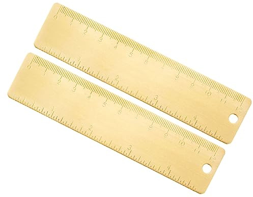 Kozelo 2 Uds. Latón Reglas Rectas - [12 Cm X 4 Pulgadas] Cobre Regla Medición Cm Pulgadas Dual Escala para Línea Dibujo, Dorado Tono