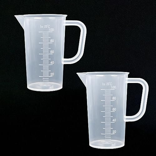 Wisebom 2 Pièces Transparent Verre Doseur, Becher Gradué en Plastique, Mini Verre Doseur Cuisine, Tasse à Mesurer avec Poignée pour les Mesures en Laboratoire de Cuisine