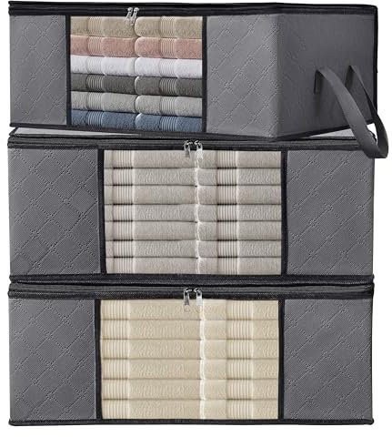 ALPOONS® - Petit sac de rangement (35 l 3 pièces) en tissu non tissé respirant de 150 g/m² extra épais pour le rangement sous le lit. Sac de rangement pour couettes, qui permet de garder les vêtements