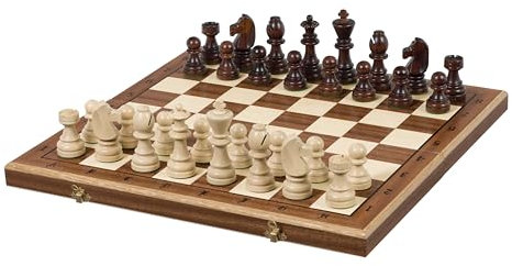 Sunrise Chess Turnierschachspiel Nr. 7 (50x50 cm) Intarsiert – Erstklassiges Schachset mit handgefertigten Staunton-Figuren und kunstvoll verziertem Schachbrett