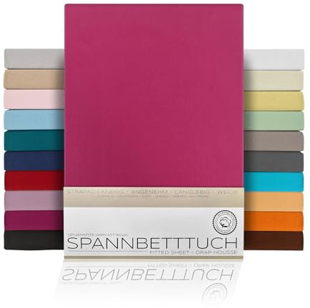 BEAUTEX Spannbetttuch Bettlaken aus Baumwolle, Premium Jersey Stoff 160g/m², Größe und Farbe wählbar (Standard - 140x200x30 cm, Bordeaux)