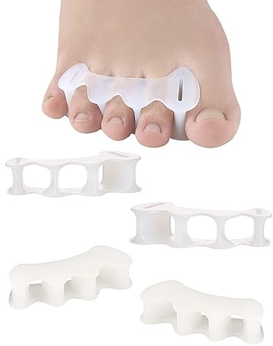 PGRODE 2 Pair Bunion Toe Separators Silicone Toe Spacers for Feet Women Men to Correct Their Toes, Gel Toe Spreaders Toe Straightener for Hammertoe, Curled (S, 2 Firm+2 Soft)