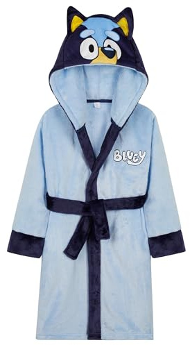 Bluey Girls Fleece Dressing Gown with Hood and Tie Waist, Cosy Robe - Gifts for Girls (Blue, 2-3 Years)