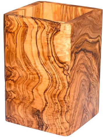 Cleminson Porte-ustensiles fait main en bois d'olivier | Organiseur de cuisine rustique et élégant