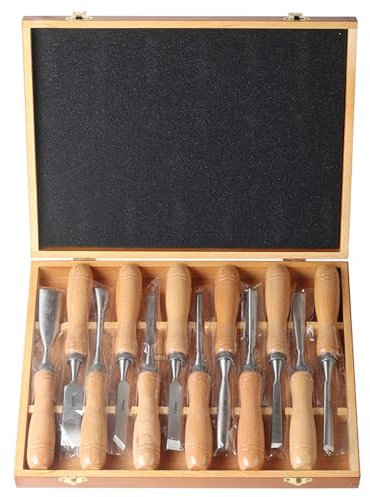 NEWFUN Stechbeitel set für holz, Stechbeitel set, Stecheisen set für holz, 12 Stück Holz-Drehmeißel-Set für Holzbearbeitung Holzschnitzerei-Enthusiasten, DIY Holzhandwerk, Schnitzwerkzeug profi