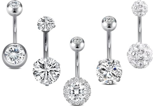 AceFun 14 g 10 mm rostfritt stål navelpiercing kirurgiskt stål för kvinnor navel ringar CZ kropp piercing, Rostfritt stål