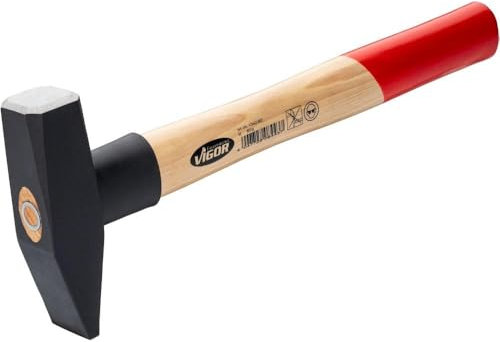 ViGOR Marteau de serrurier V2662-800 - Tête de marteau 800 g - Manche en bois d'hickory avec protection contre les chocs en caoutchouc - Longueur : 350 mm - Pour un travail puissant et précis