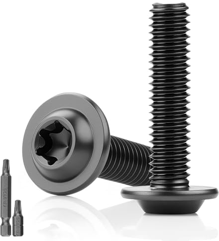 25 tornillos de cabeza alomada, negro, M5 x 25 mm, tornillos de cabeza plana con brida, tornillos Torx 304, acero inoxidable con arandela A2 V2A, rosca completa, óxido con 2 llaves Torx T25 para