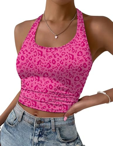 Ekouaer Debardeur Femme Crop Top Chic Et Élégant Ete Mode Dos Nu Sport Top Femme Côtelé Tricoté Debardeur S-XXL