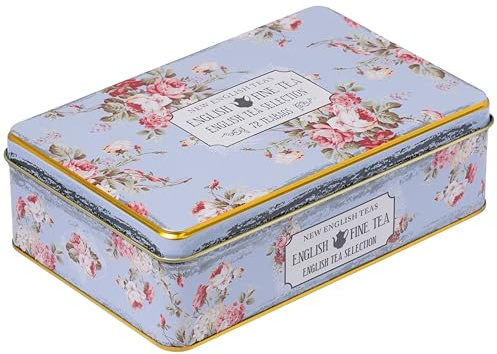 New English Teas Lilac Floral Tea Tin with 72 Teabags – Cottagecore Design with Roses – English Breakfast, Earl Grey Afternoon Tea Selection