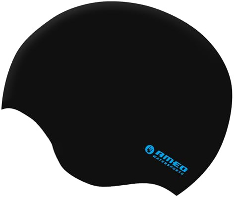 AMEO XXL Size Silikon-Badekappe – Extra große Swim Cap elastisch & strapazierfähig – wasserdichte, komfortable Schwimmhaube – Big Size Badekappe, schwarz