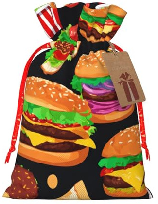 Bolsas de regalo con cordón de Navidad con estampado divertido con patrón de alimentos, saco festivo de Navidad, fiesta de cumpleaños, embalaje de regalo