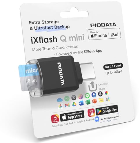 Piodata MFi USB-C Micro SD Card Reader for iPhone, iPad & Android Black