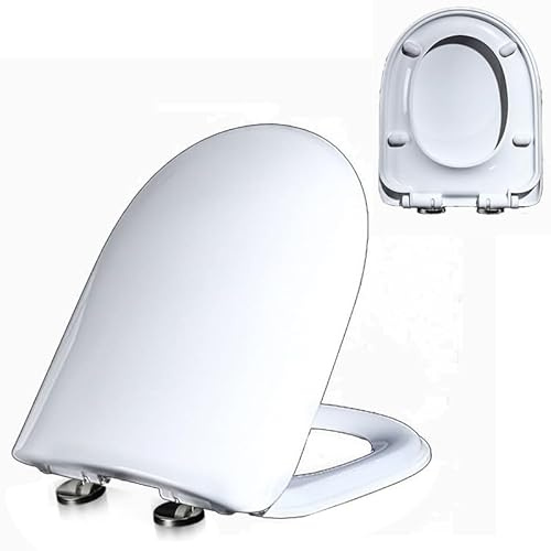 Asiento de Inodoro con Cierre Suave, Tapa WC Universal en Forma de D/U, Tapa de Inodoro de PP con Bisagras Ajustables y Liberación Rápida para una Fácil Limpieza, Blanco, 02H, 45x37cm