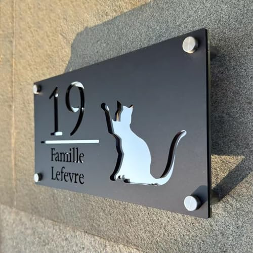 Placa De Números De Dirección 3D Personalizada For Casa, Plate Letras De Pared Exterior Letrero Hueco Corte Acrílico, El Hogar, Oficina Placa Nombre Impermeable(Black silver)