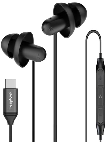 Hearprotek Auriculares para Dormir, Auriculares USB C con micrófono, Auriculares de Silicona con Aislamiento de Ruido de Tipo C para teléfonos Android, Dormir, meditar, Viajar, roncar