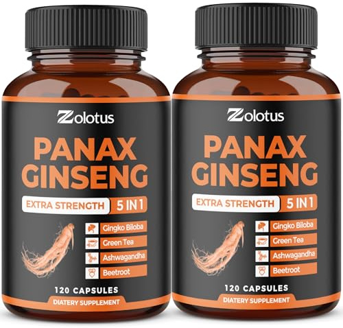 Zolotus Korean Red Panax Ginseng + Ginkgo Biloba, Ashwagandha, Beetroot, Green Tea - 120 Capsules (Pack of 2)