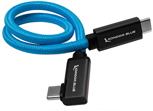 KONDOR BLUE 12 Straight USB C 3.1 GEN 2 10 Gb/s 100W | Right Angle Braided Cable for 8K Data and Power Delivery