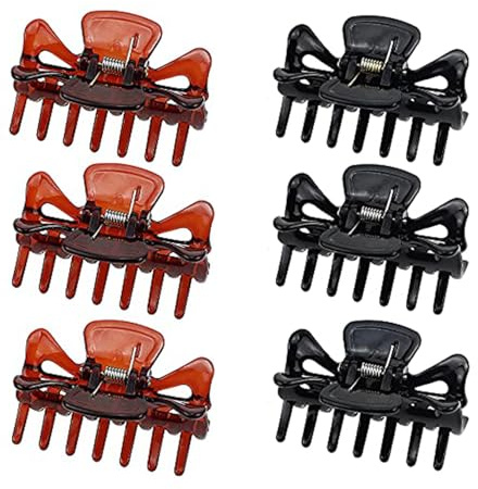 JaneYi 6 Pieces Hair Claw Clips Plastic Claws Non-Slip Strong Hold Jaw Clips Medium Small Hair Clasps Fashion Hair Styling Accessories for Women Girls Fine Short Hair - Black and Brown