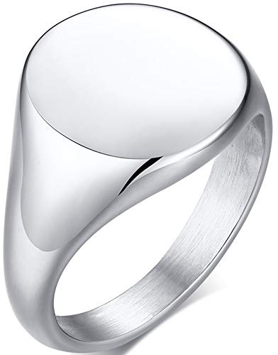 Jude Jewelers Stainless Steel Classical Simple Plain Round Signet Style Pinky Wedding Statement Promise Anniversary Ring (Silver, 9)