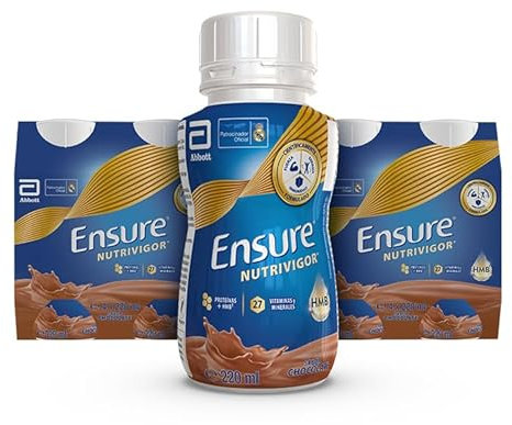Ensure Nutrivigor - Complemento Alimenticio para Adultos, con HMB, Proteínas, Vitaminas y Minerales, como el Calcio - Sabor Chocolate - Pack de 8 Botellas x 220 ml