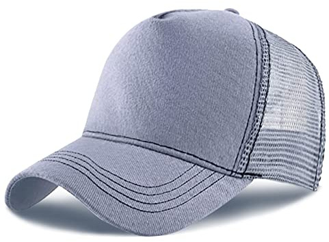 Baseball Cap for Men Women,5 Panel Adjustable Plain Trucker Cap Mesh Back Sports Casual Cap Summer Sun Hat for Unisex (Light Grey, One Size)