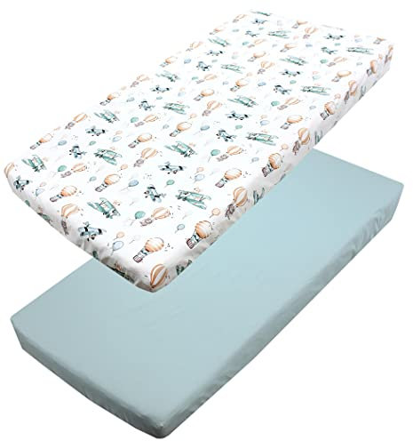 TupTam Sábana Ajustable para Cuna Bebé 2 Pack, Zorros en el avión/Verde, 70 x 140 cm