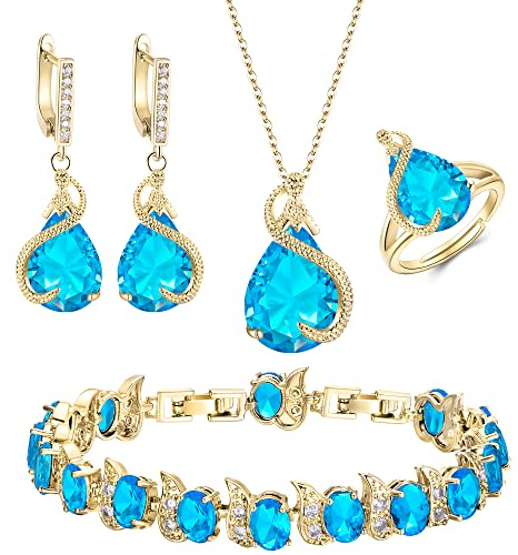 EVER FAITH Smyckeset 4 stycken droppformade zirkoner glamour hänge halsband örhängen tennisarmband öppet ring set för kvinnor bröllop fest klar silverton