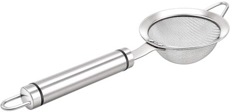 Adjaso 3.3inch 304 Stainless Steel Fine Mesh Strainer for Kitchen, Colander-Skimmer with Handle, Metal Sieves Sifters
