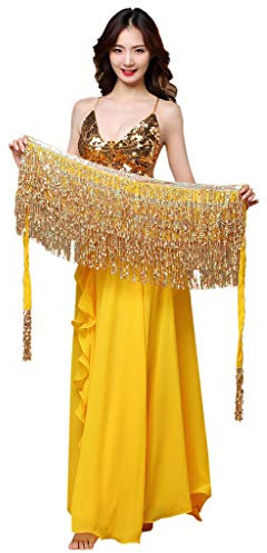 Generisch Stoffgürtel für Tanz, Pailletten, Damen, Perlen, Kostüm, Hüftrock, plissiert, gelb, One Size