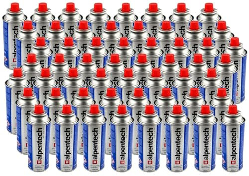 ALPENTECH | 56 Cartouches Gaz Butane 250g Clipsables Anti-Fuite TUV (UN2037) | Mega Pack Économique pour Réchaud de Camping, Chalumeau, Lanterne à Gaz & Désherbage.
