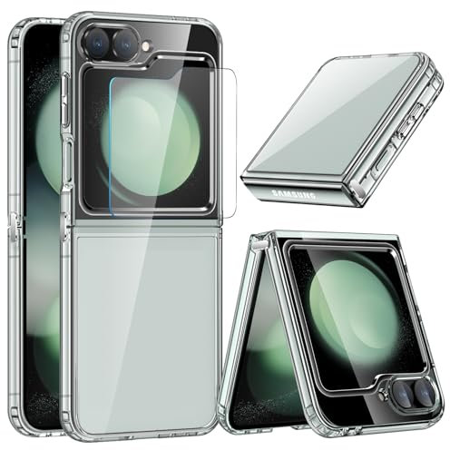 COPIKE Cover per Samsung Galaxy Z Flip 6 Protezione Fotocamera Custodia e Pellicola Vetro Temperato, Cover Samsung Z Flip 6 Antiurto [Anti Ingiallimento] Sottile Hard PC, Trasparente
