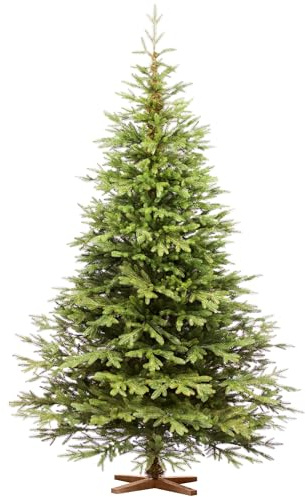FAIRYTREES Weihnachtsbaum künstlich 220cm Nordmanntanne Exklusiv 100% PE| Tannenbaum Holzständer | Made in EU | Christbaum künstlich mit Naturgetreue Spritzguss Elemente