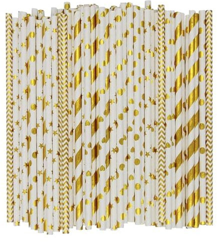 ACTIUSIS Strohhalm Papier,Bunte Papierstrohhalme,rinkhalme Papier Biologisch Abbaubare,für Partys, Hochzeiten und Anlässe, Party Strohhalme (Gold-200 Pack)