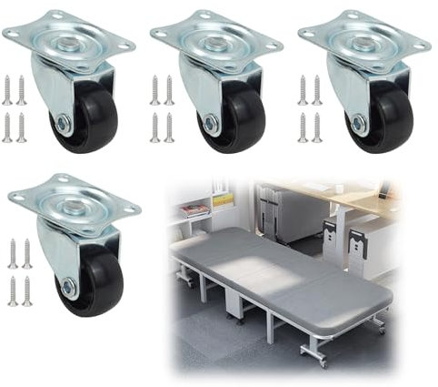 4 PCS Swivel Castor Wheels, Heavy Duty Moving Furniture Casters with Screws - 60KG Load Silent Small Trolley Wheels Set for Cabinets Workbenches DIY Moving Objects (Black)